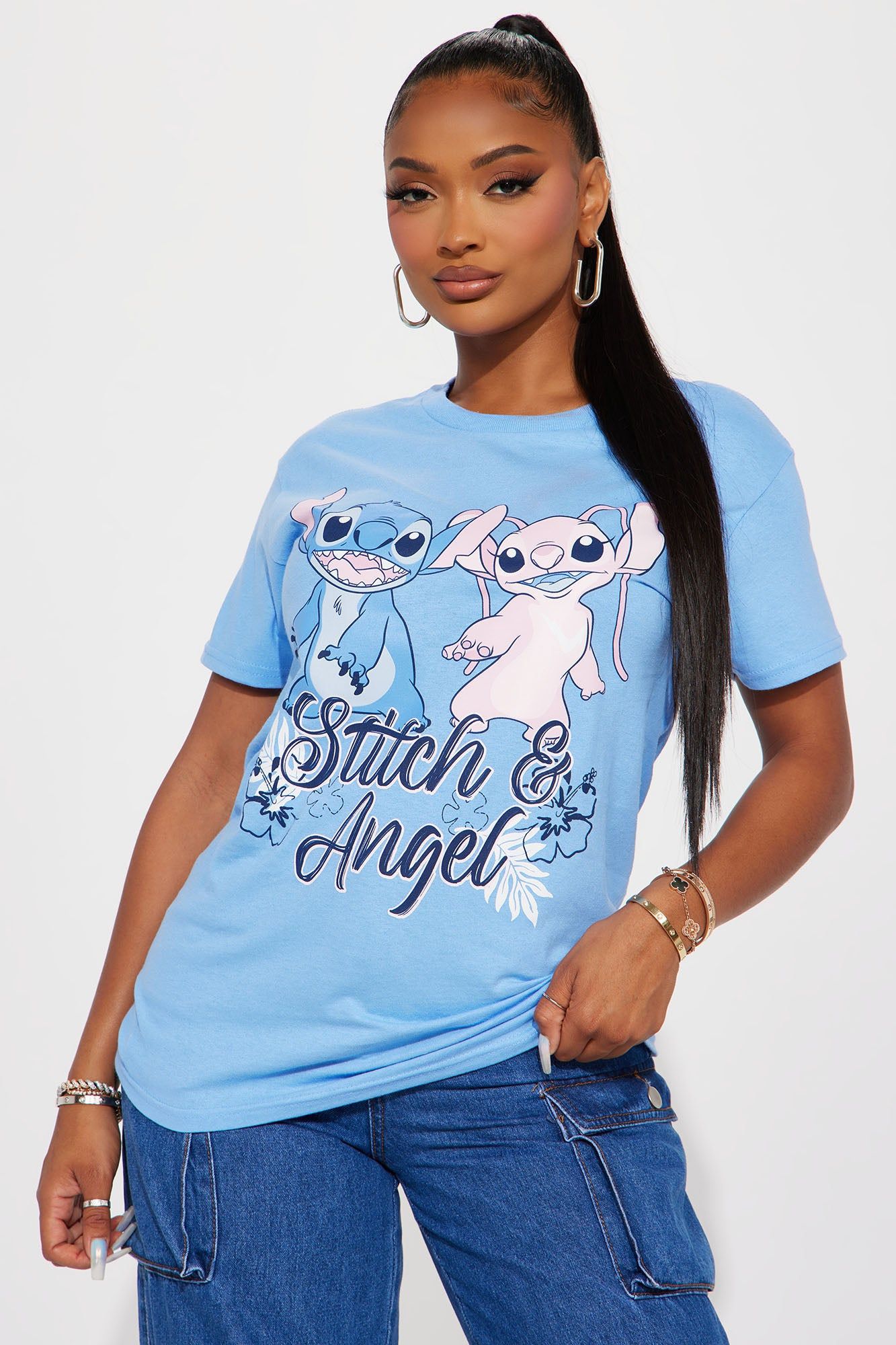 Stitch & Angel Graphic Tee - Blue sold by Fashion Nova