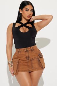 Hard To Catch Cut Out Bodysuit - Black sold by Fashion Nova