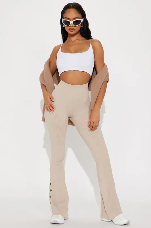 Grab A Bite Ribbed Flare Pant - Taupe sold by Fashion Nova