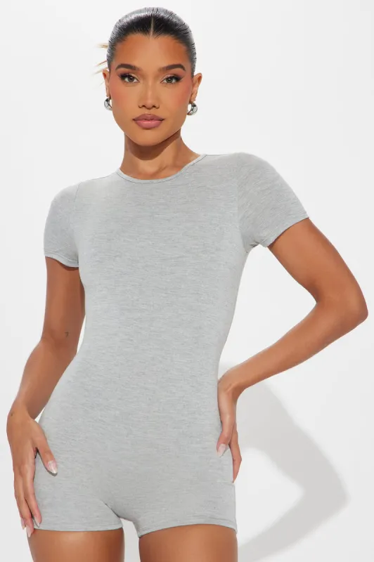 Bree Butter Snatched Romper - Heather Grey sold by Fashion Nova