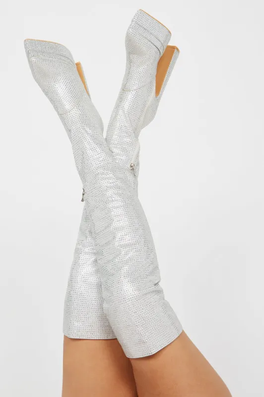 Blair Rhinestone Over The Knee Boots - Silver sold by Fashion Nova