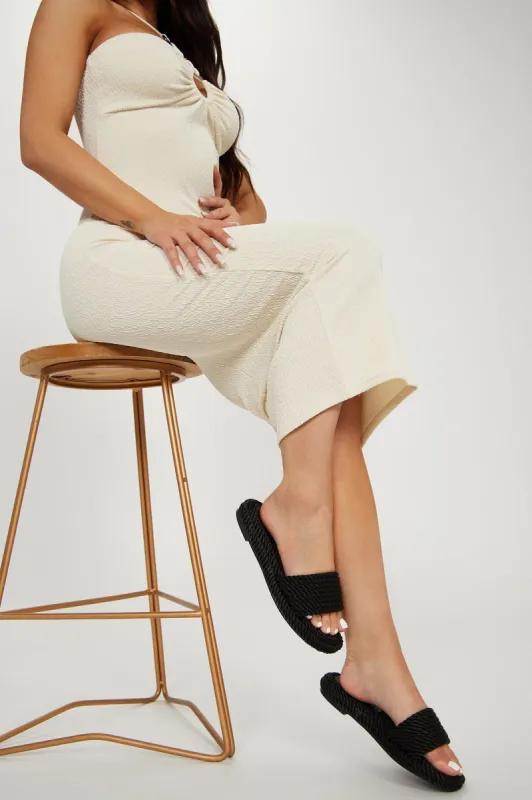 Tropical Vacay Flat Sandals - Black sold by Fashion Nova