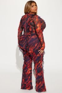 Most Popular Mesh Jumpsuit - Red/combo sold by Fashion Nova