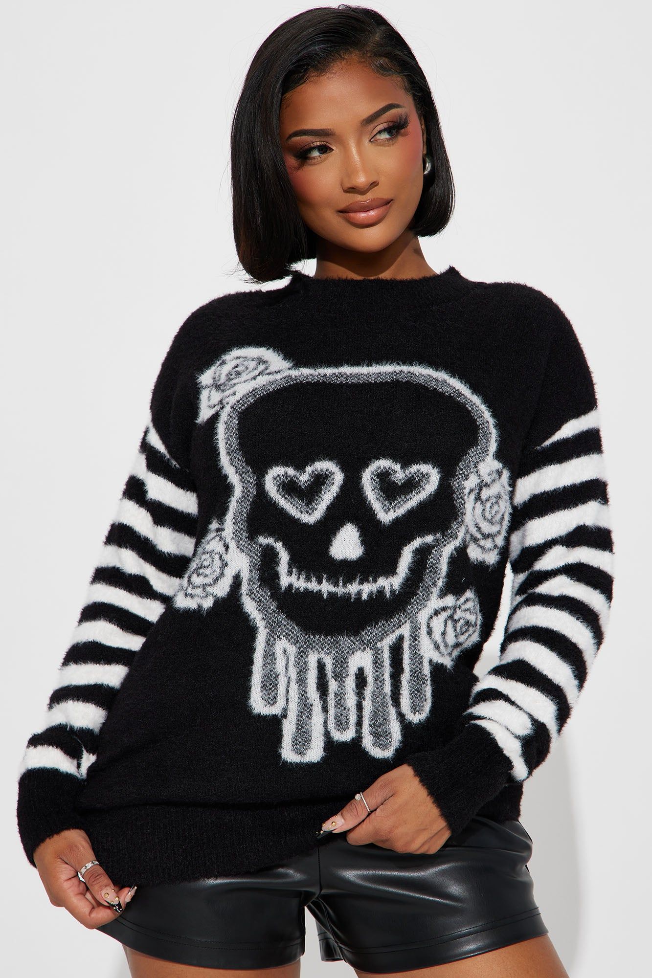 Lovin' Skulls Sweater - Black/combo sold by Fashion Nova
