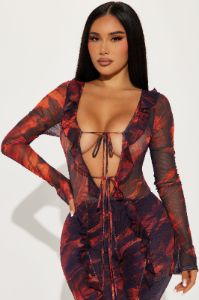 Most Popular Mesh Jumpsuit - Red/combo sold by Fashion Nova
