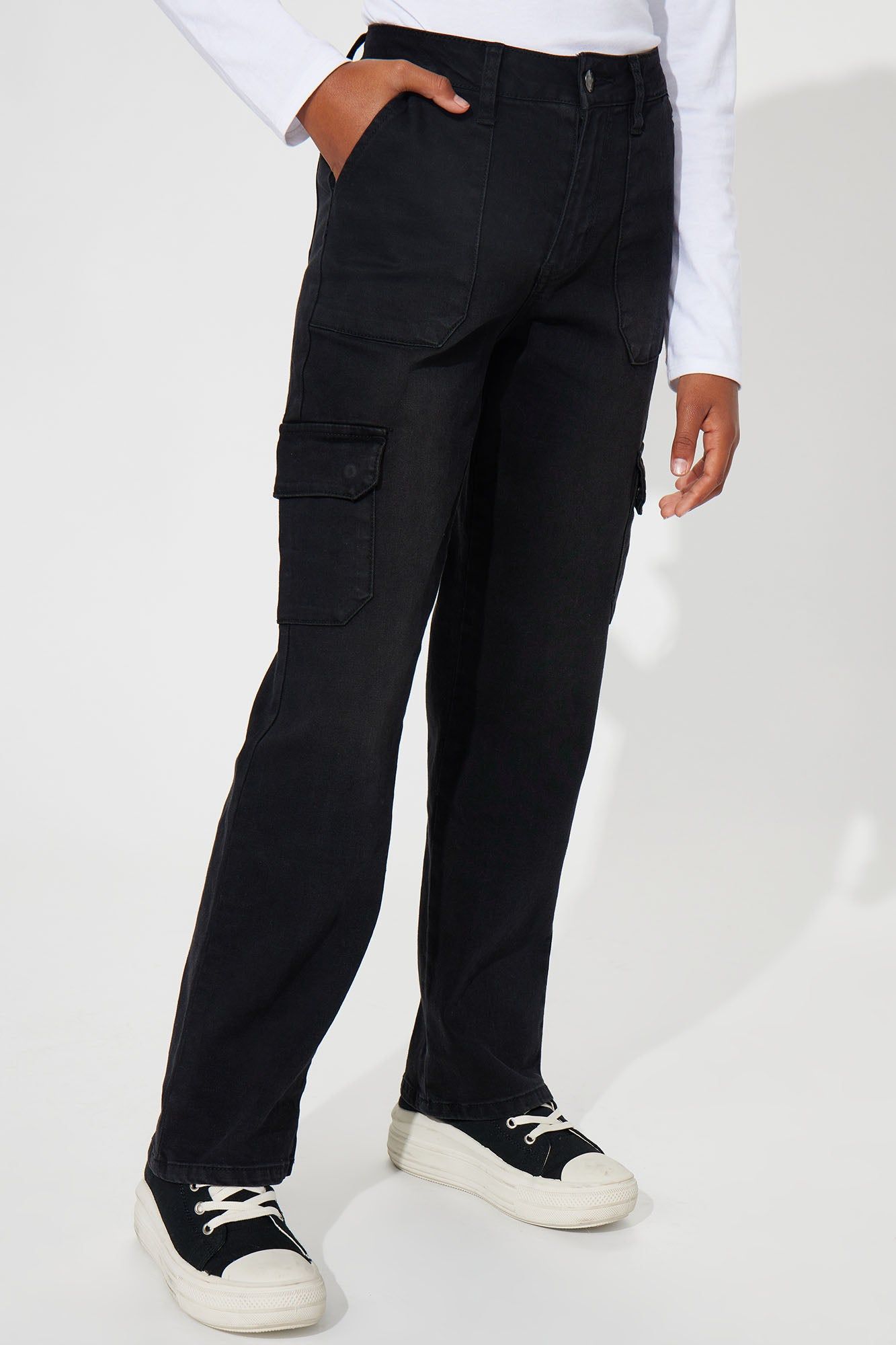 Mini High-Rise Straight Cargo Pocket Jeans - Black sold by Fashion Nova product image thumbnail 2