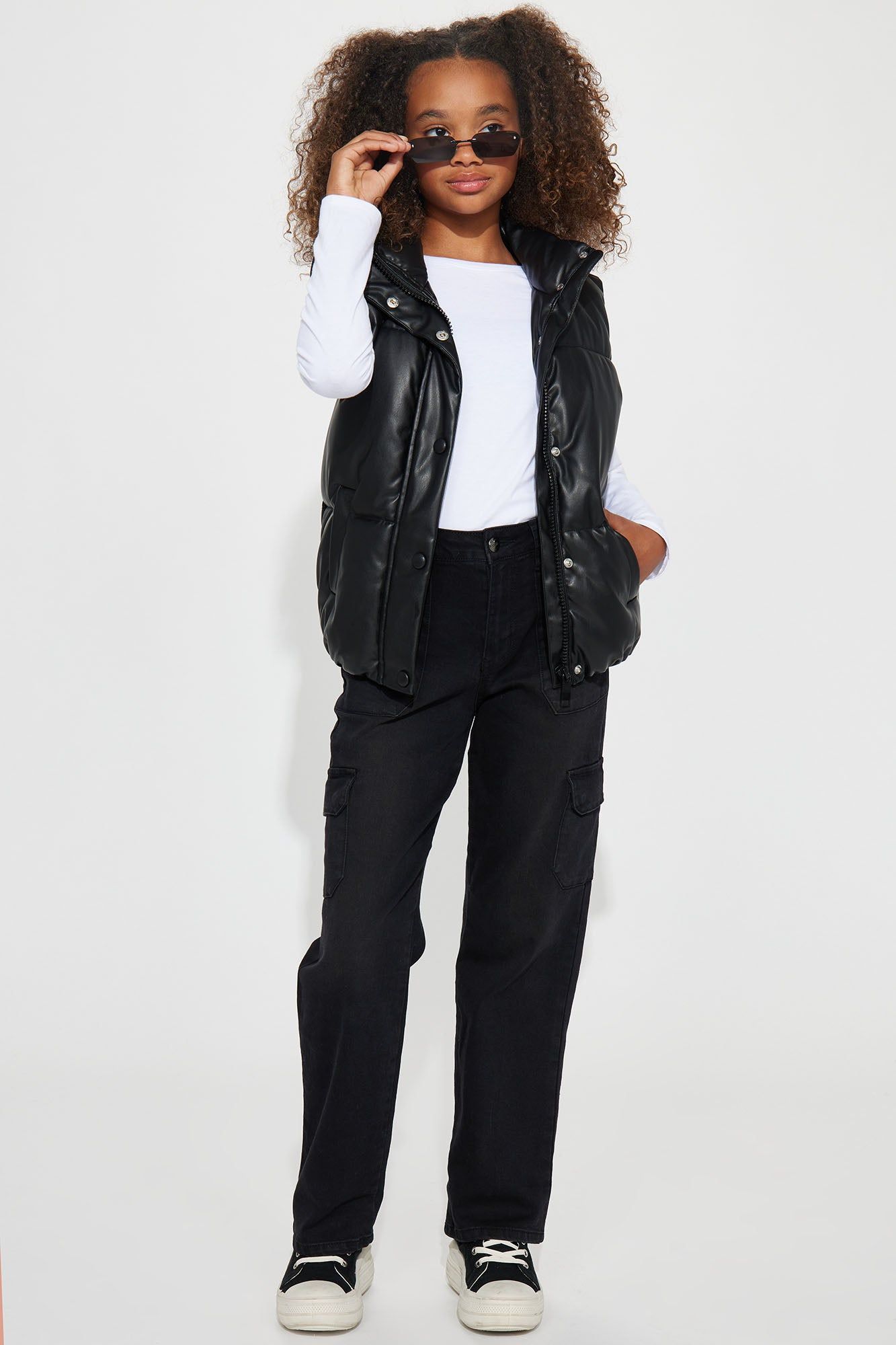 Mini High-Rise Straight Cargo Pocket Jeans - Black sold by Fashion Nova