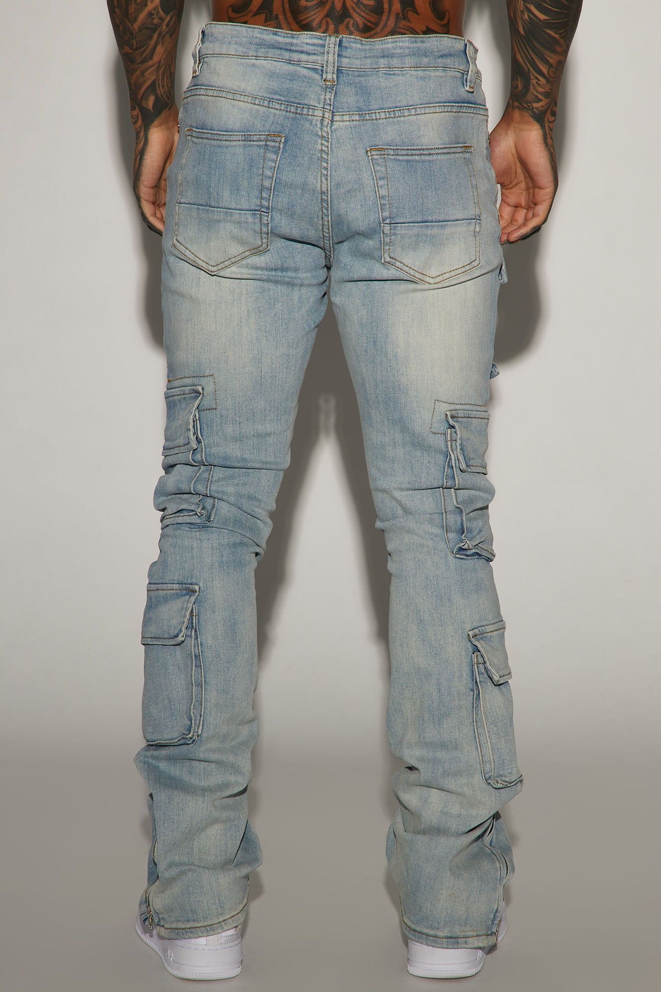 Three Cargo Stacked Skinny Zipper Flare Jeans - Light Wash sold by Fashion Nova product image thumbnail 4