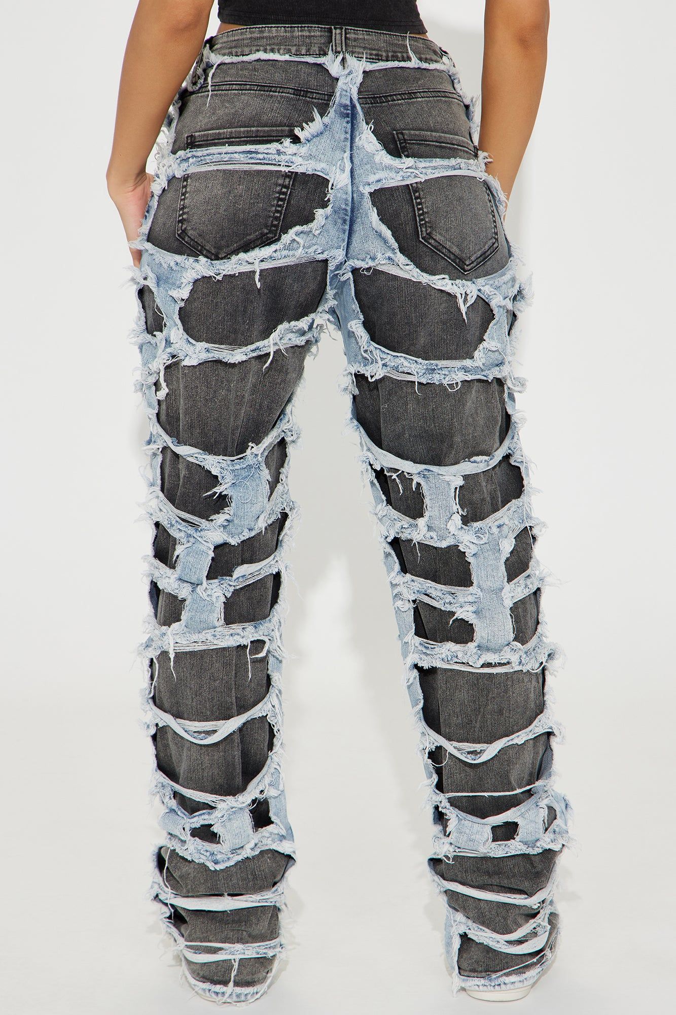 Ripped To Shreds Two Tone Straight Leg Jeans - Black/combo sold by Fashion Nova product image thumbnail 3