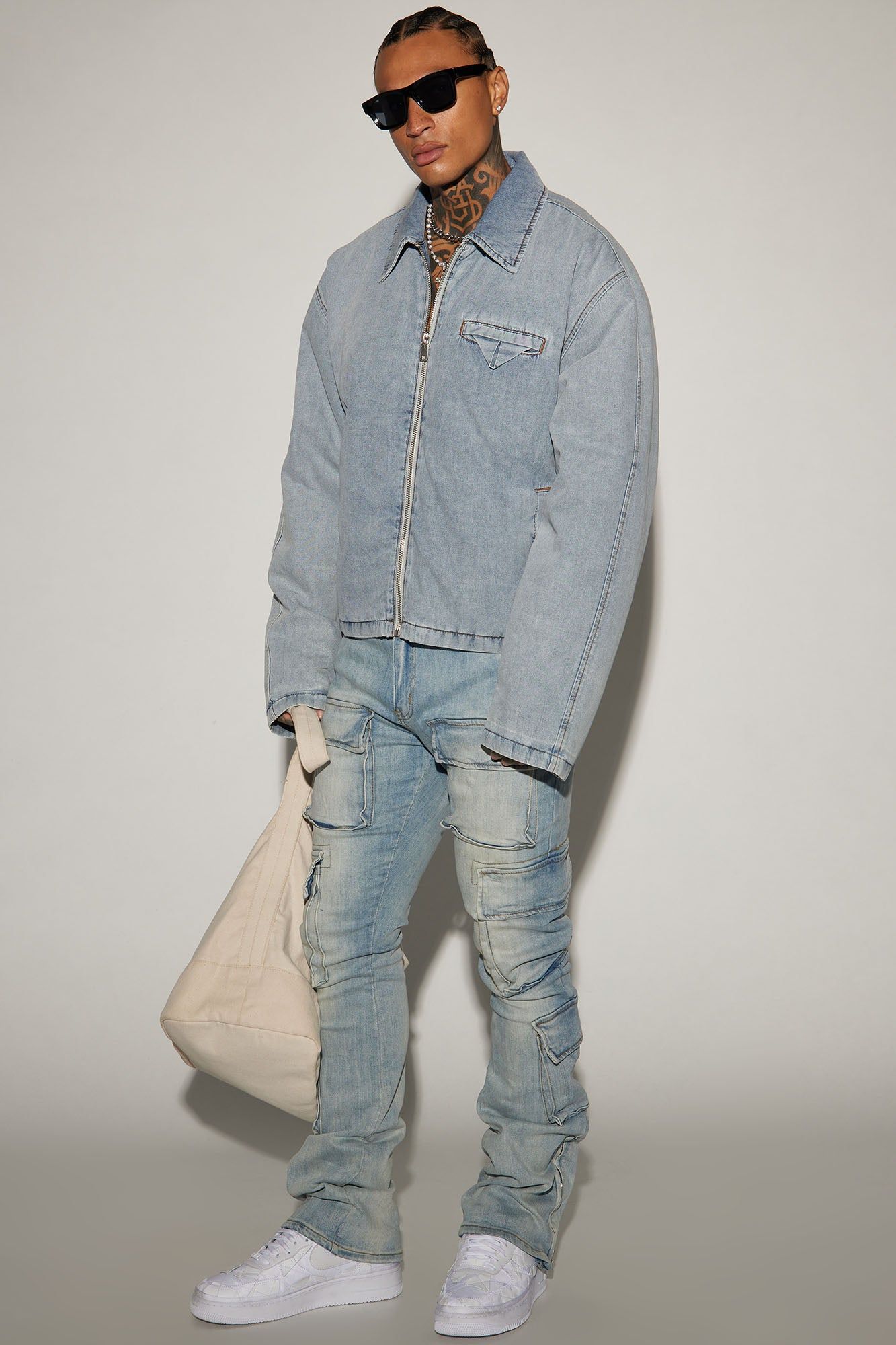 Three Cargo Stacked Skinny Zipper Flare Jeans - Light Wash sold by Fashion Nova product image thumbnail 2