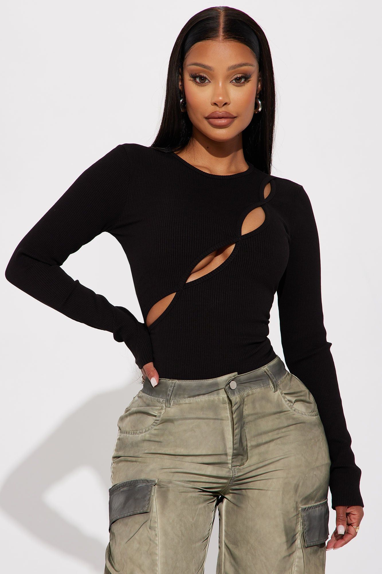 Kim Long Sleeve Cut Out Bodysuit - Black sold by Fashion Nova product image thumbnail 3