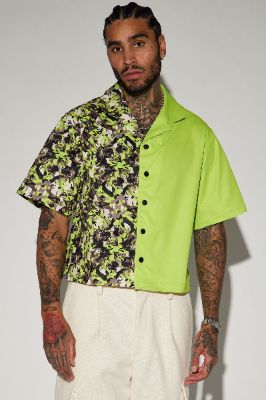 Snowgrass Split Cropped Shirt - Green/combo sold by Fashion Nova