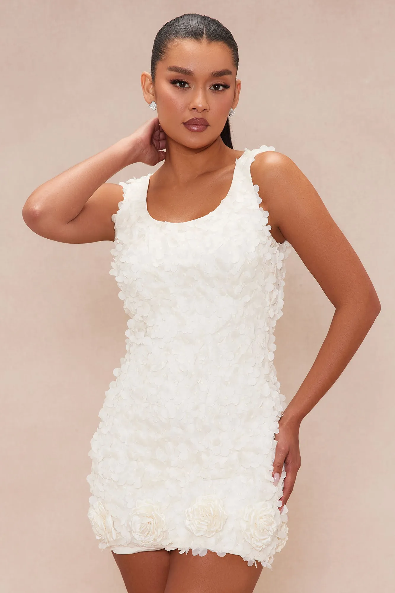 Luisa Floral Applique Mini Dress - Cream sold by Fashion Nova