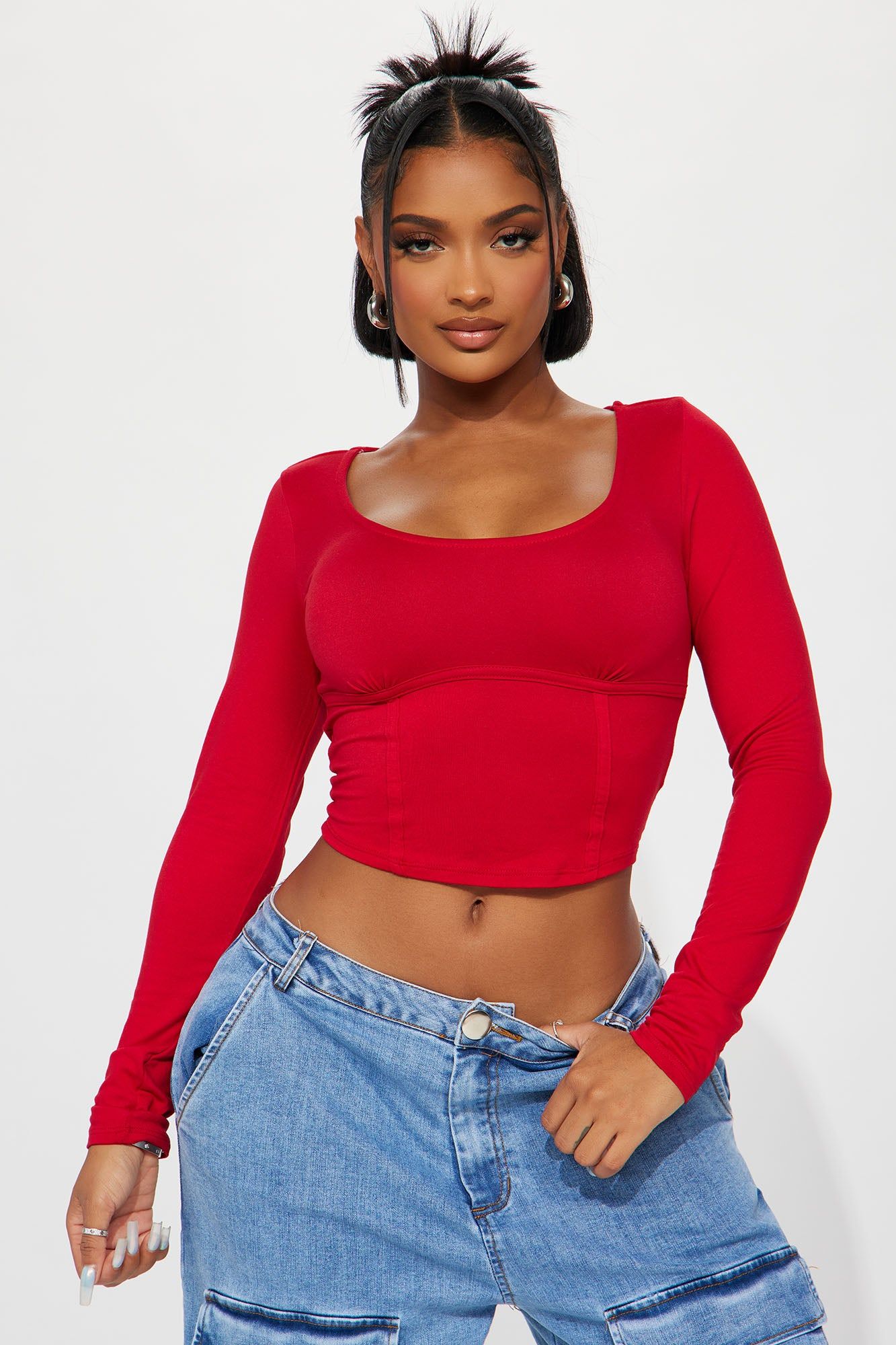 Angelica Scoop Neck Top - DarkRed sold by Fashion Nova