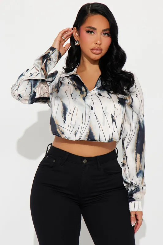 Mind Over Matter Cropped Shirt - Taupe/combo sold by Fashion Nova