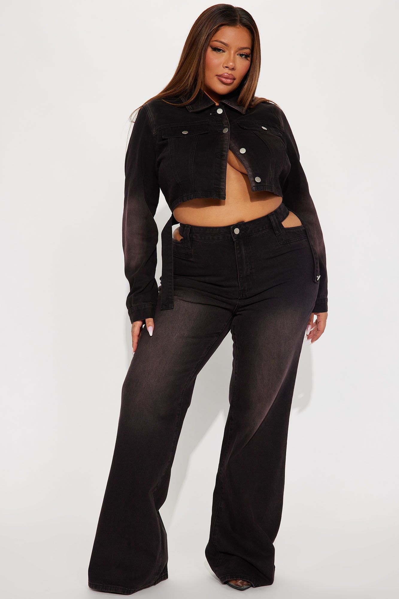 Crossing Your Mind Non Stretch Tinted Wide Leg Jean - Black/Red sold by Fashion Nova product image thumbnail 4