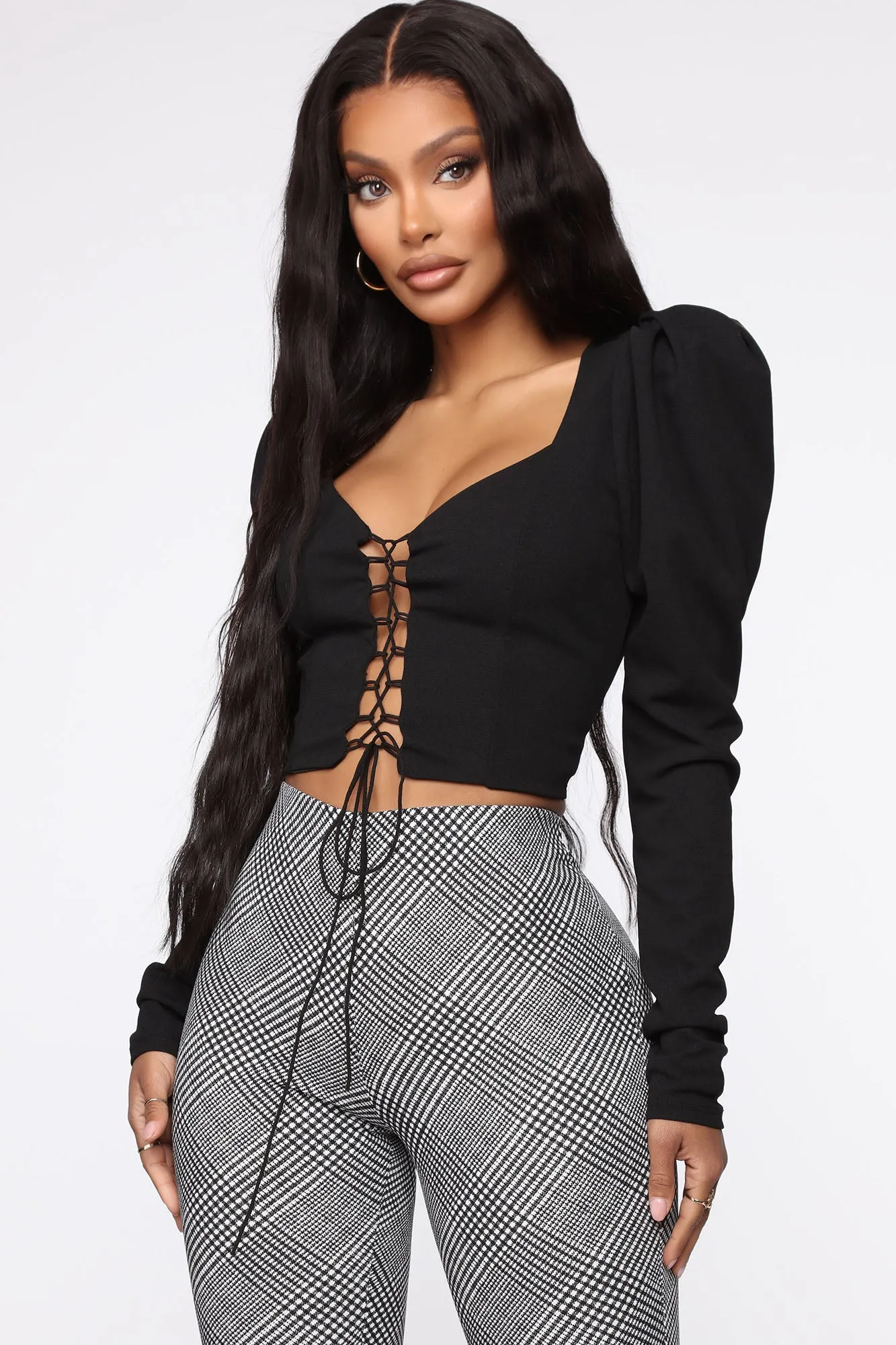 Wait Up Lace Up Top - Black sold by Fashion Nova
