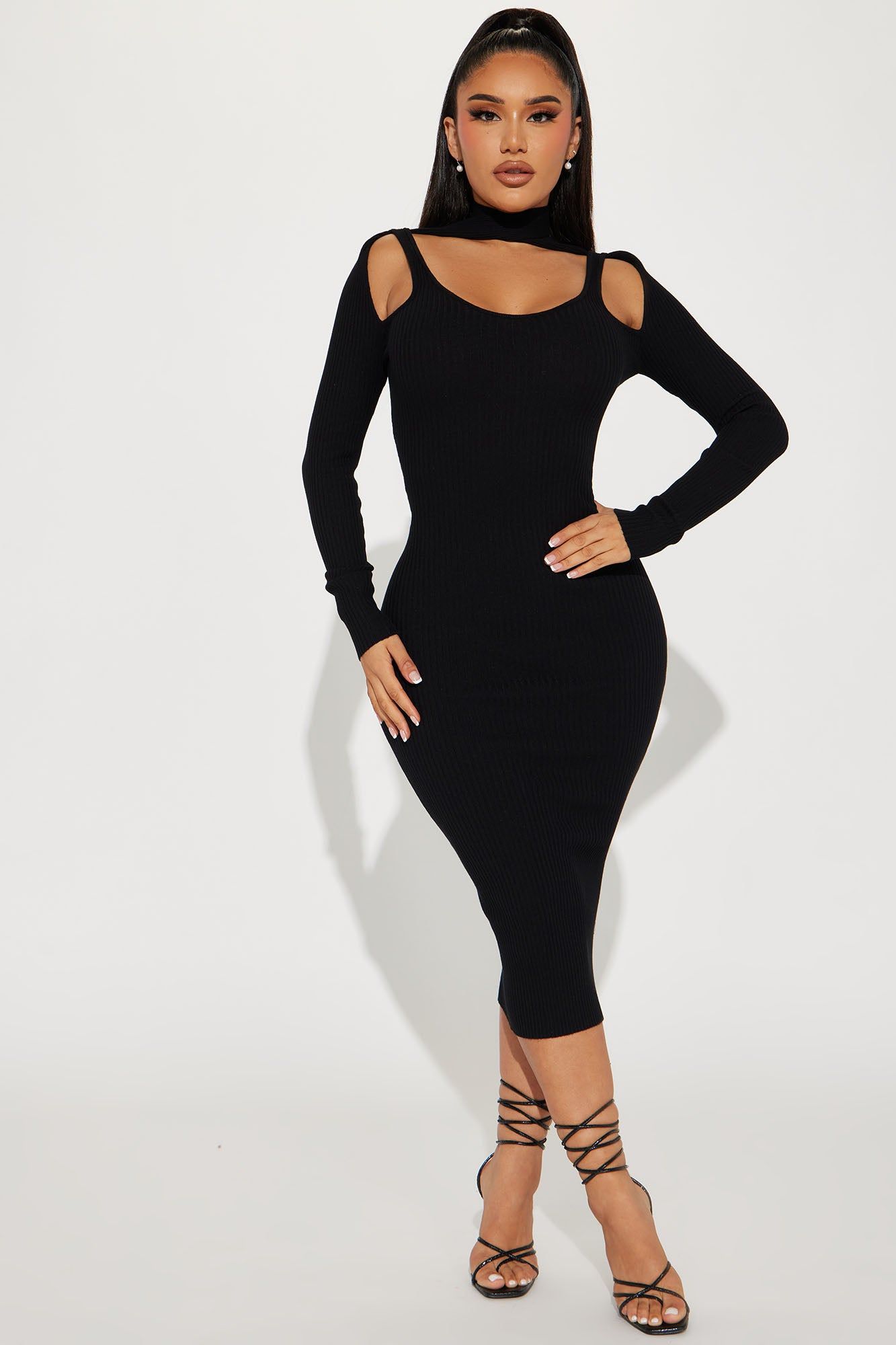 Alex Sweater Midi Dress - Black sold by Fashion Nova