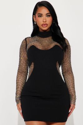 Marisol Rhinestone Mini Dress - Black sold by Fashion Nova