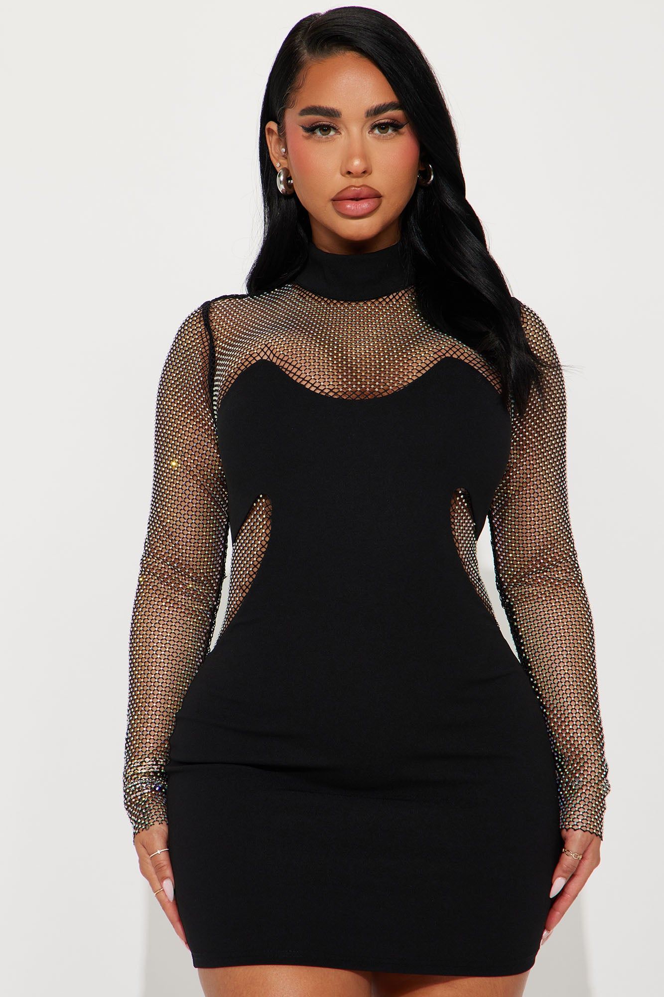 Marisol Rhinestone Mini Dress - Black sold by Fashion Nova