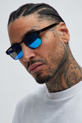 Act Fast Sunglasses - Black/Blue sold by Fashion Nova