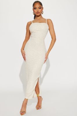 Sienna Textured Midi Dress - Champagne sold by Fashion Nova