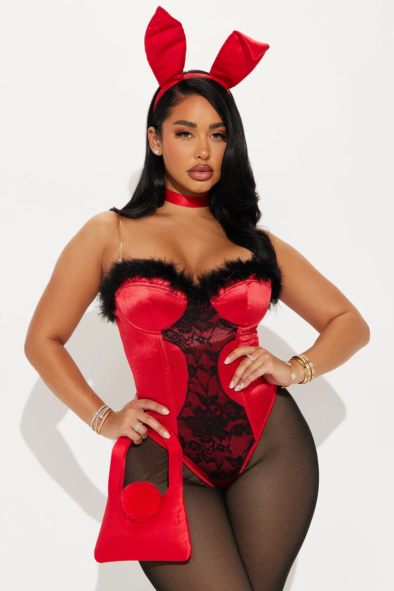 Cutest Sexy Bunny 5 Piece Costume Set - Black/Red sold by Fashion Nova product image thumbnail 2