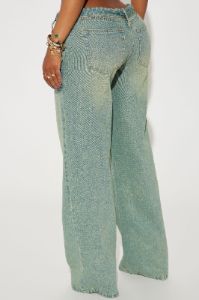Frankie Foldover Tinted Wide Leg Jeans - Medium Wash sold by Fashion Nova