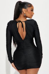 Janet Ruched Mini Dress - Black sold by Fashion Nova
