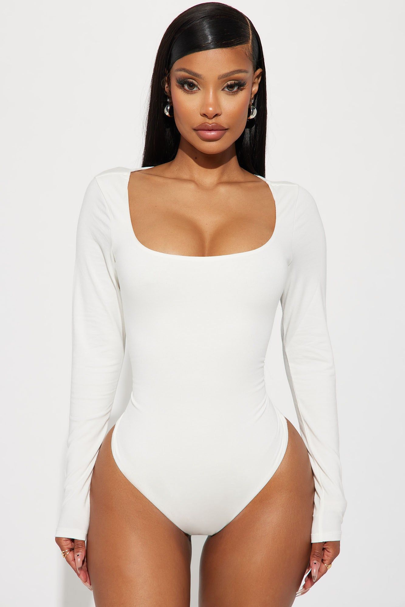 Bailey Long Sleeve Bodysuit - Off White sold by Fashion Nova