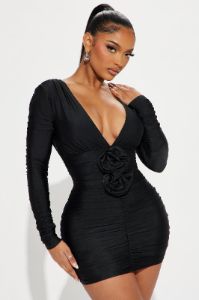 Janet Ruched Mini Dress - Black sold by Fashion Nova
