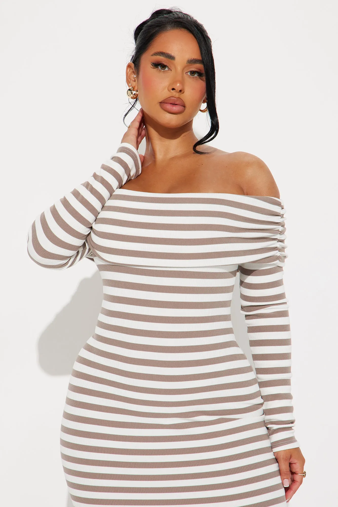 True Masterpiece Striped Midi Dress - Taupe/combo sold by Fashion Nova product image thumbnail 2