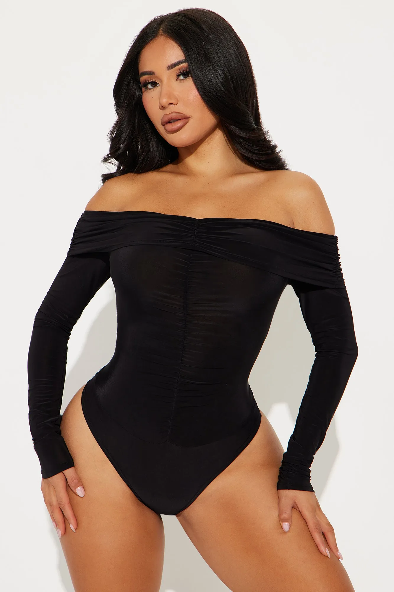 Meant To Be Off Shoulder Bodysuit - Black sold by Fashion Nova