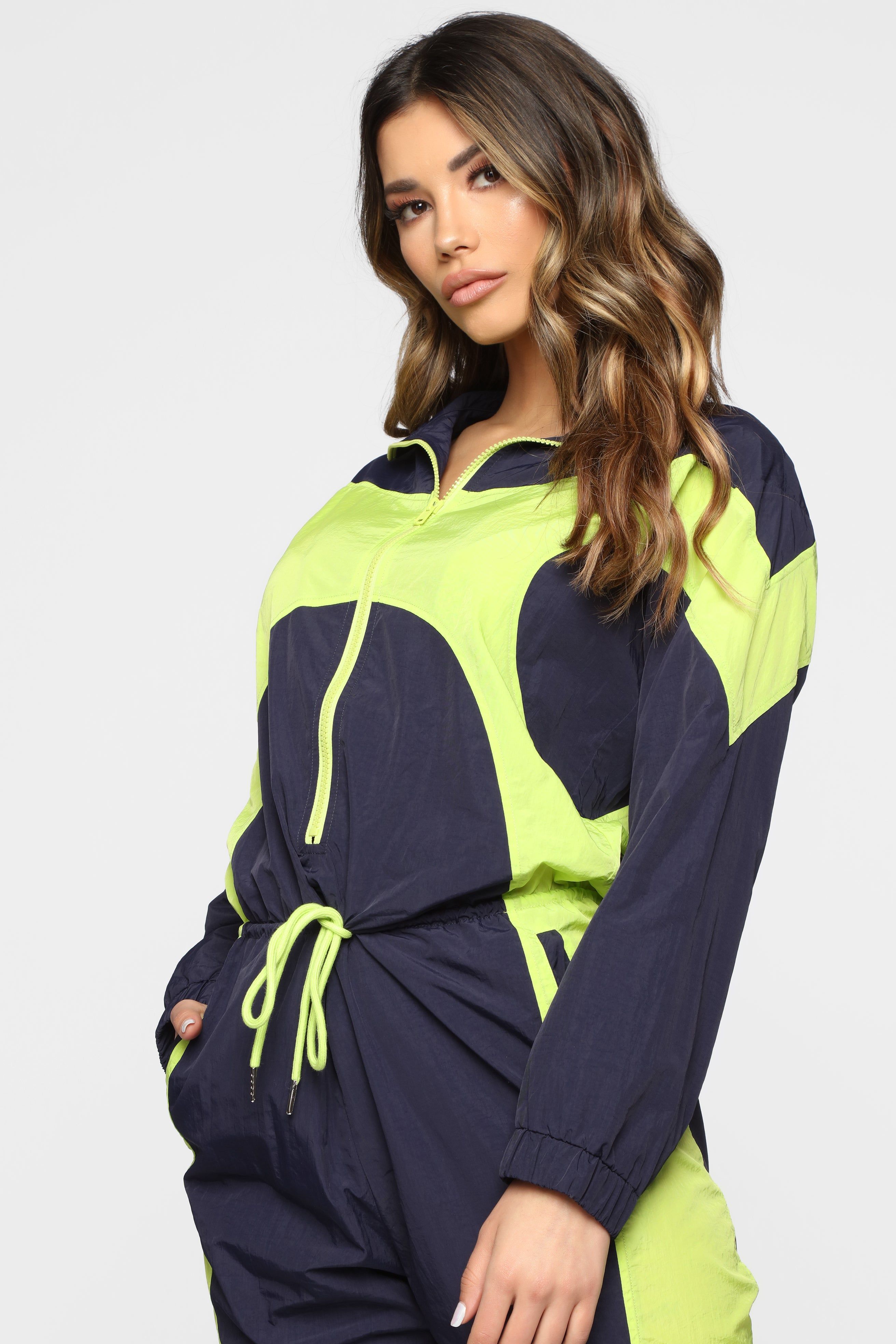 Just My Style Windbreaker Jumpsuit - Navy/Lime sold by Fashion Nova product image thumbnail 2