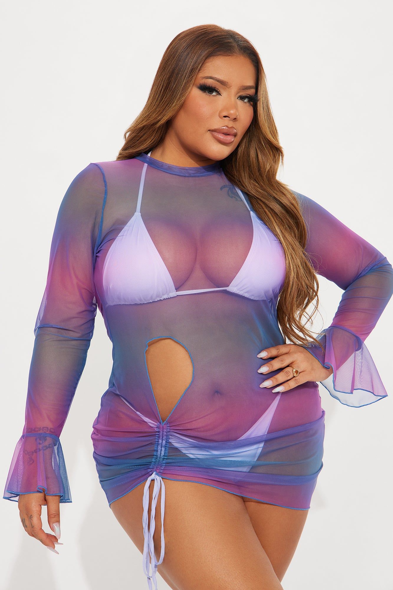 Olivia Cut Out Mesh Cover Up Dress - Blue/combo sold by Fashion Nova product image thumbnail 4