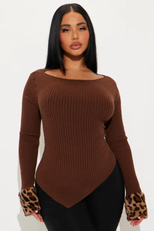 Simple But Chic Faux Fur Sweater - Brown/combo sold by Fashion Nova
