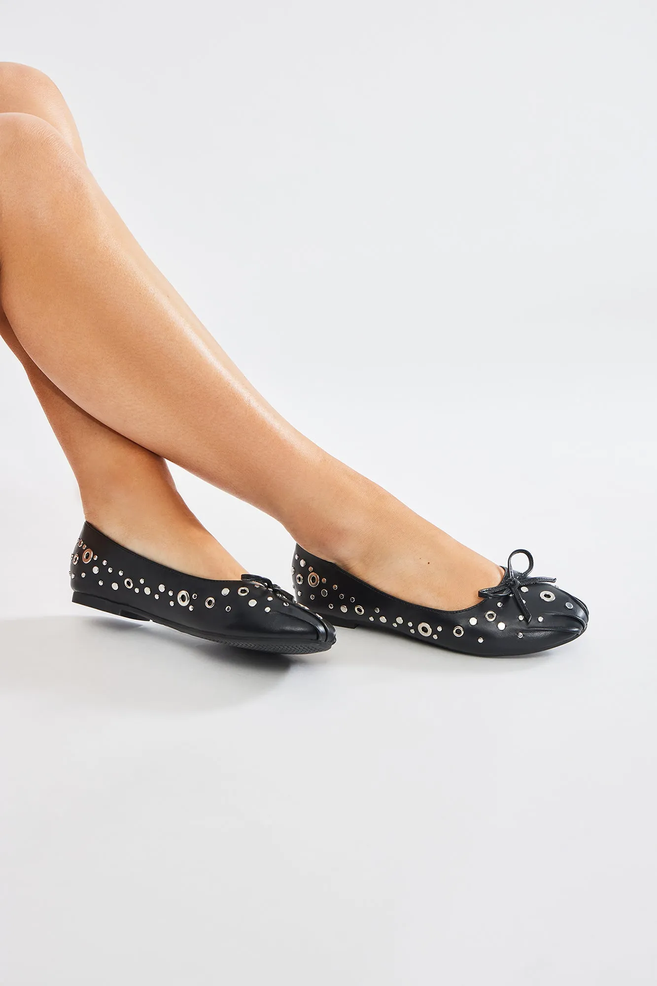 So In Love Grommet Flats - Black sold by Fashion Nova