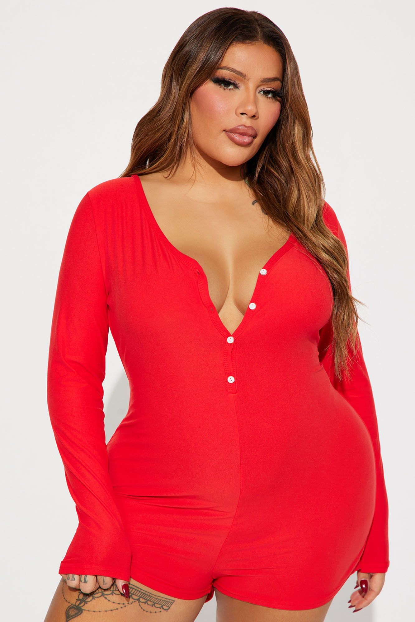 Finesse Long Sleeve PJ Romper Onesie - Red sold by Fashion Nova product image thumbnail 5