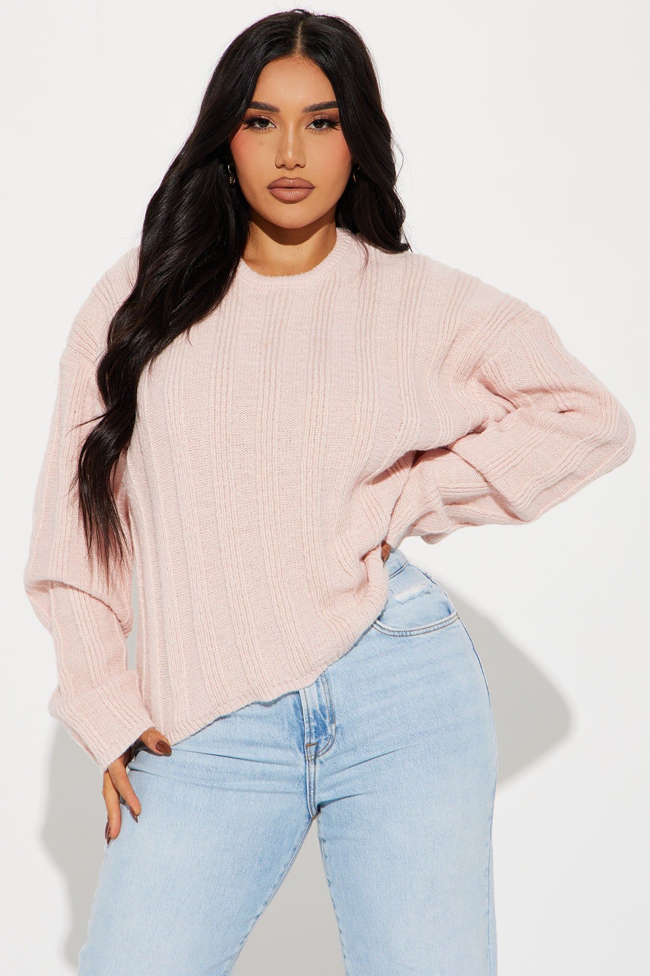Out And About Sweater - Heather Pink sold by Fashion Nova