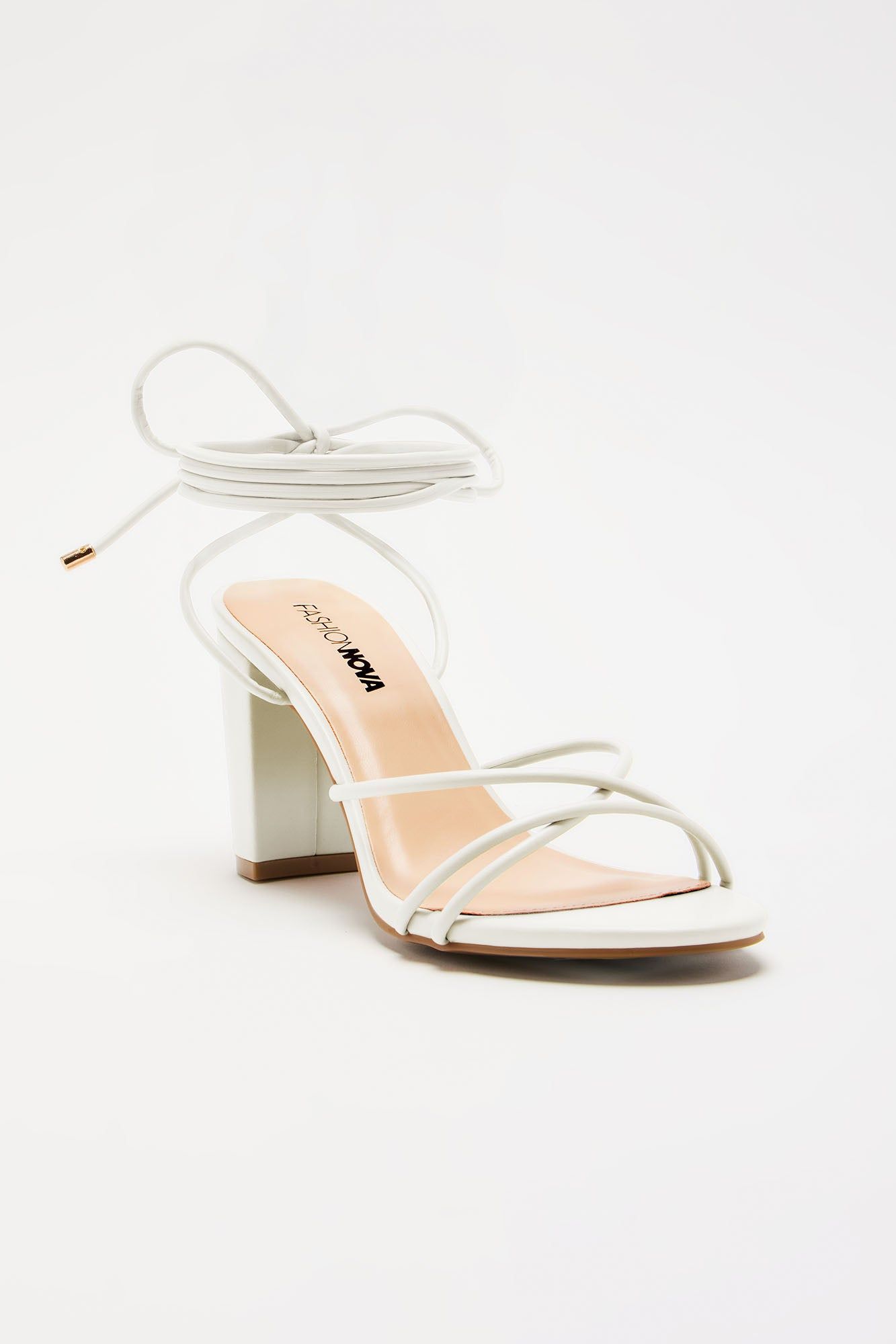 Carina Wrap Up Heels - White sold by Fashion Nova