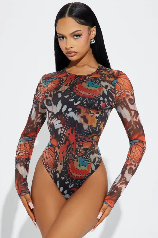 Summer Flutter Mesh Bodysuit - Orange/combo sold by Fashion Nova