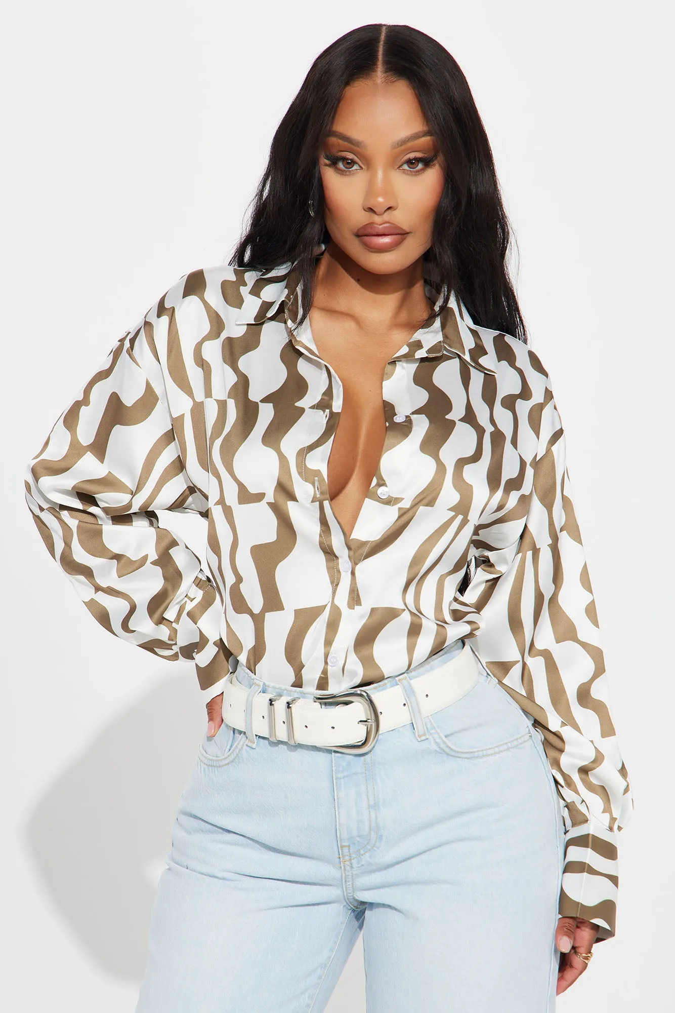 Leave A Message Shirt - Ivory/combo sold by Fashion Nova