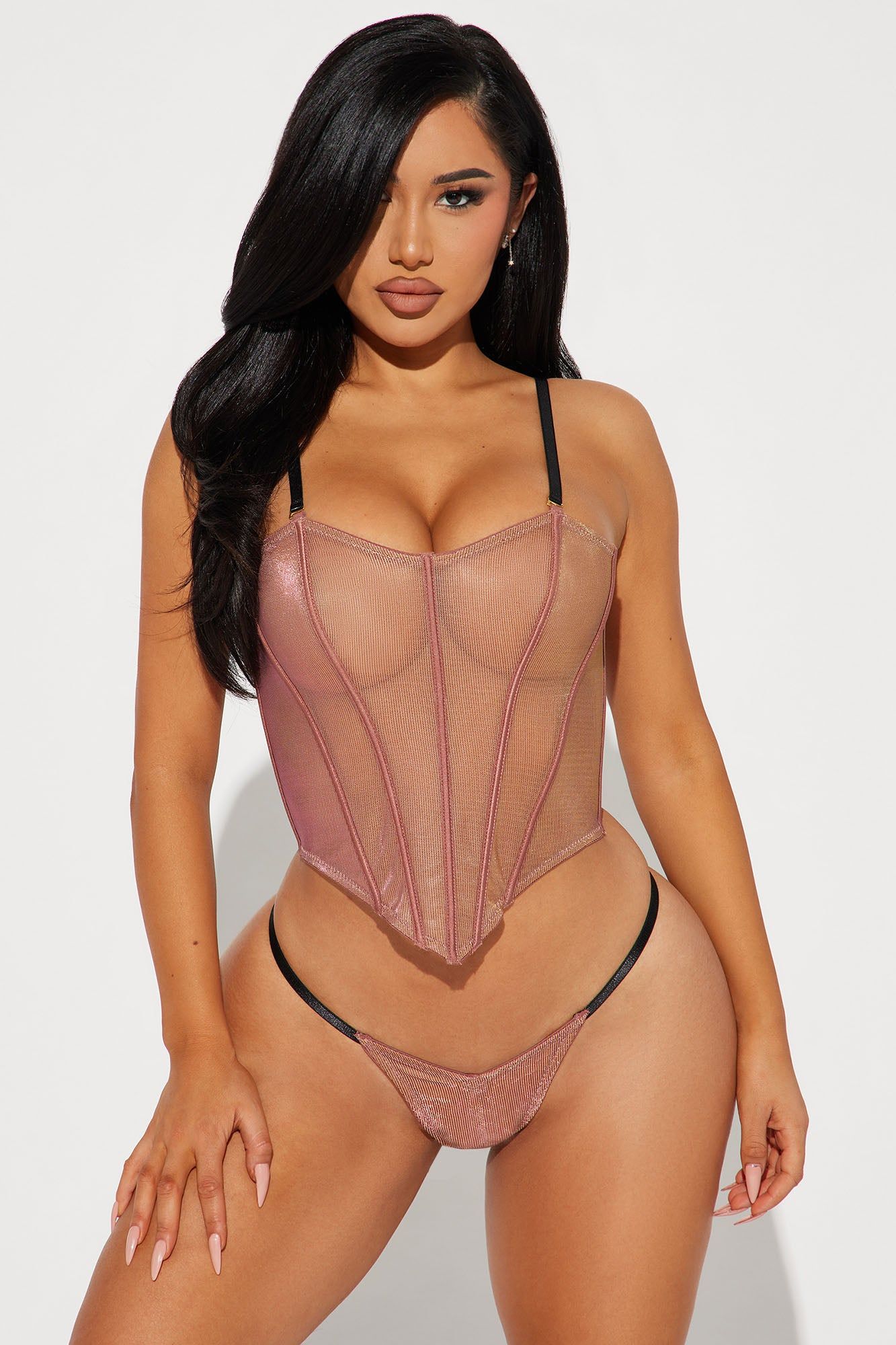 Euphoric Nights Iridescent Bustier And Panty Set - Pink/combo sold by Fashion Nova