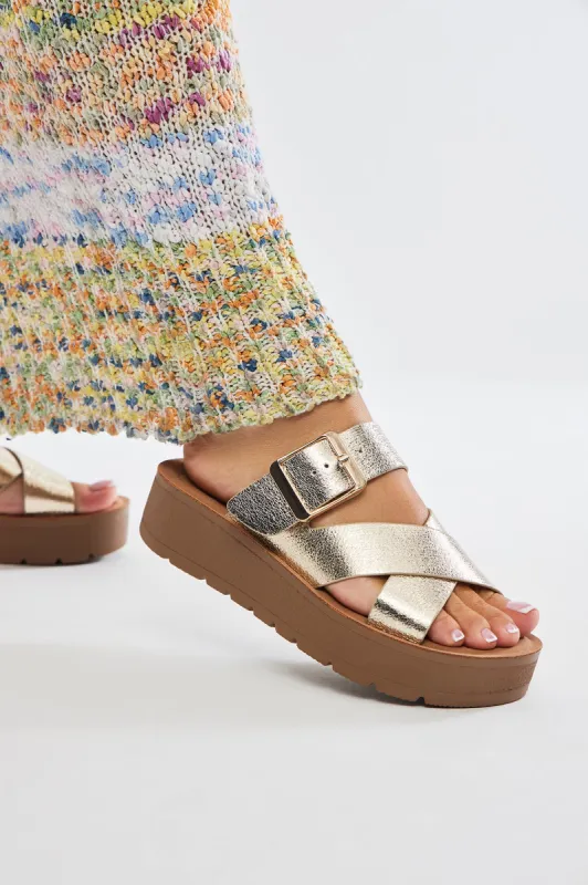 Before We Begin Platform Sandals - Gold sold by Fashion Nova
