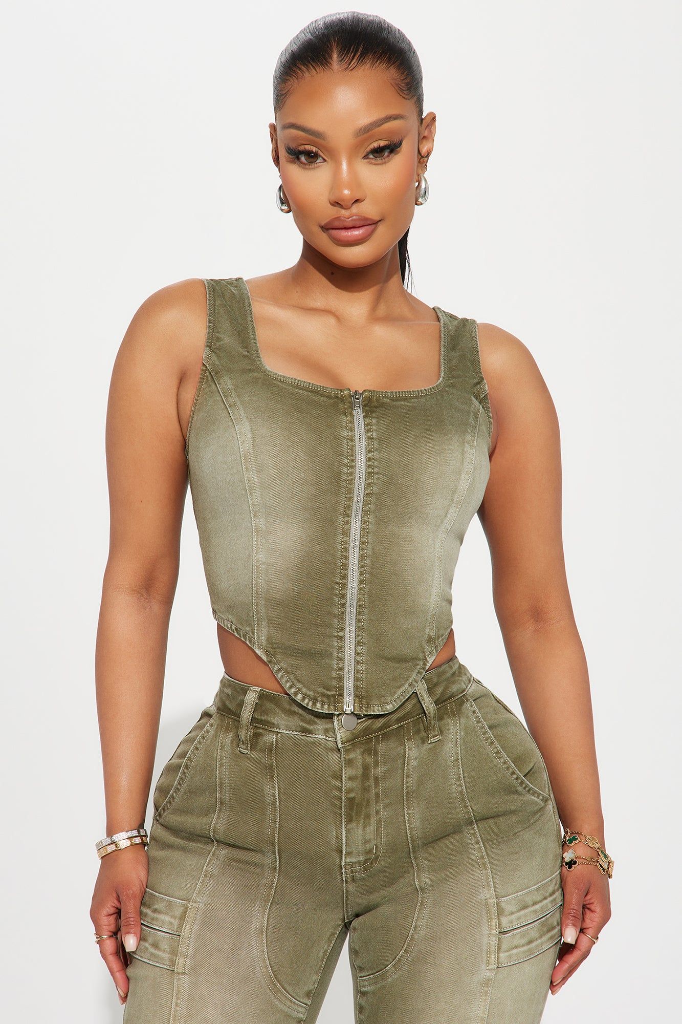 High Esteem Denim Corset Top - Green sold by Fashion Nova