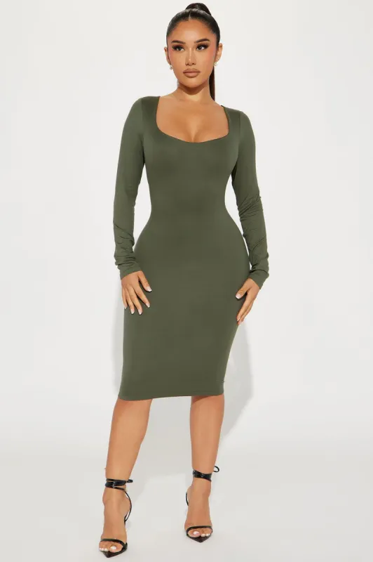 Hadley Double Lined Midi Dress - Olive sold by Fashion Nova