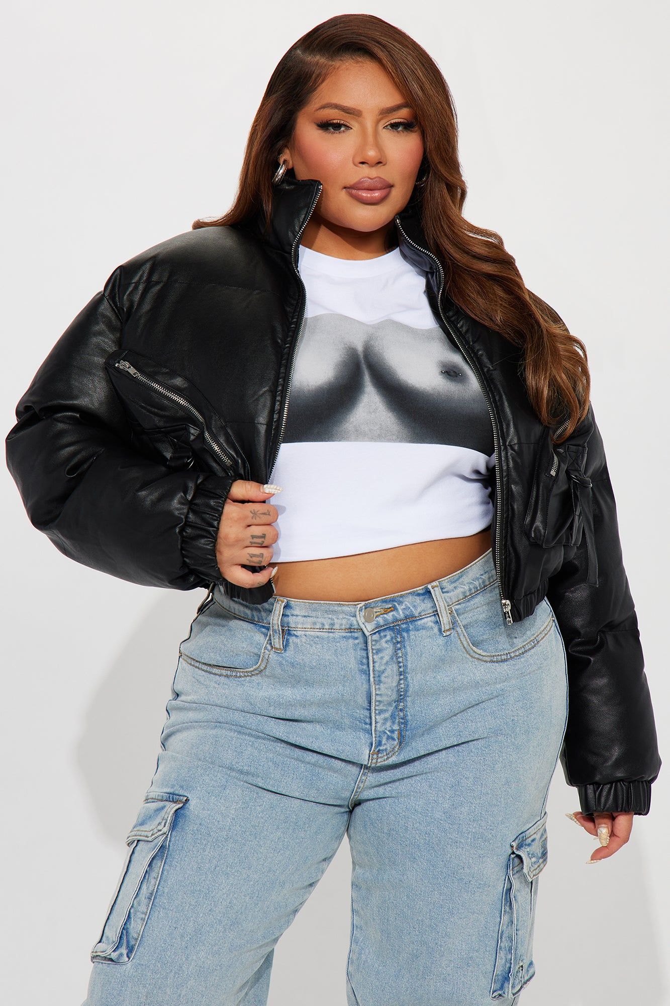 Puff Baby Faux Leather Bomber Jacket - Black sold by Fashion Nova product image thumbnail 4