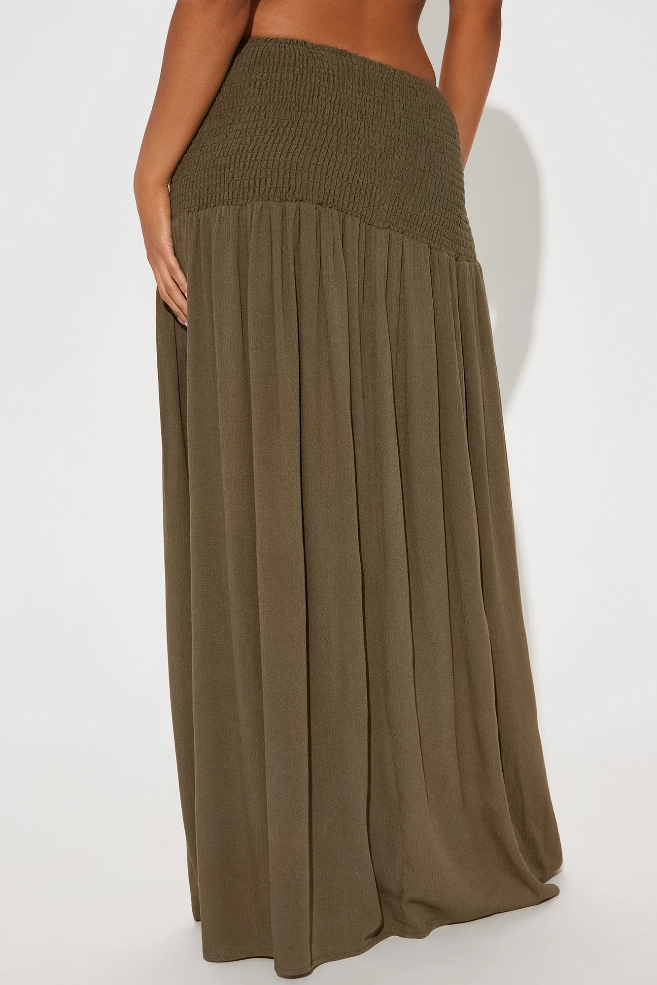 Breezy Paradise Linen Smocked Cover Up Skirt - Olive sold by Fashion Nova product image thumbnail 3