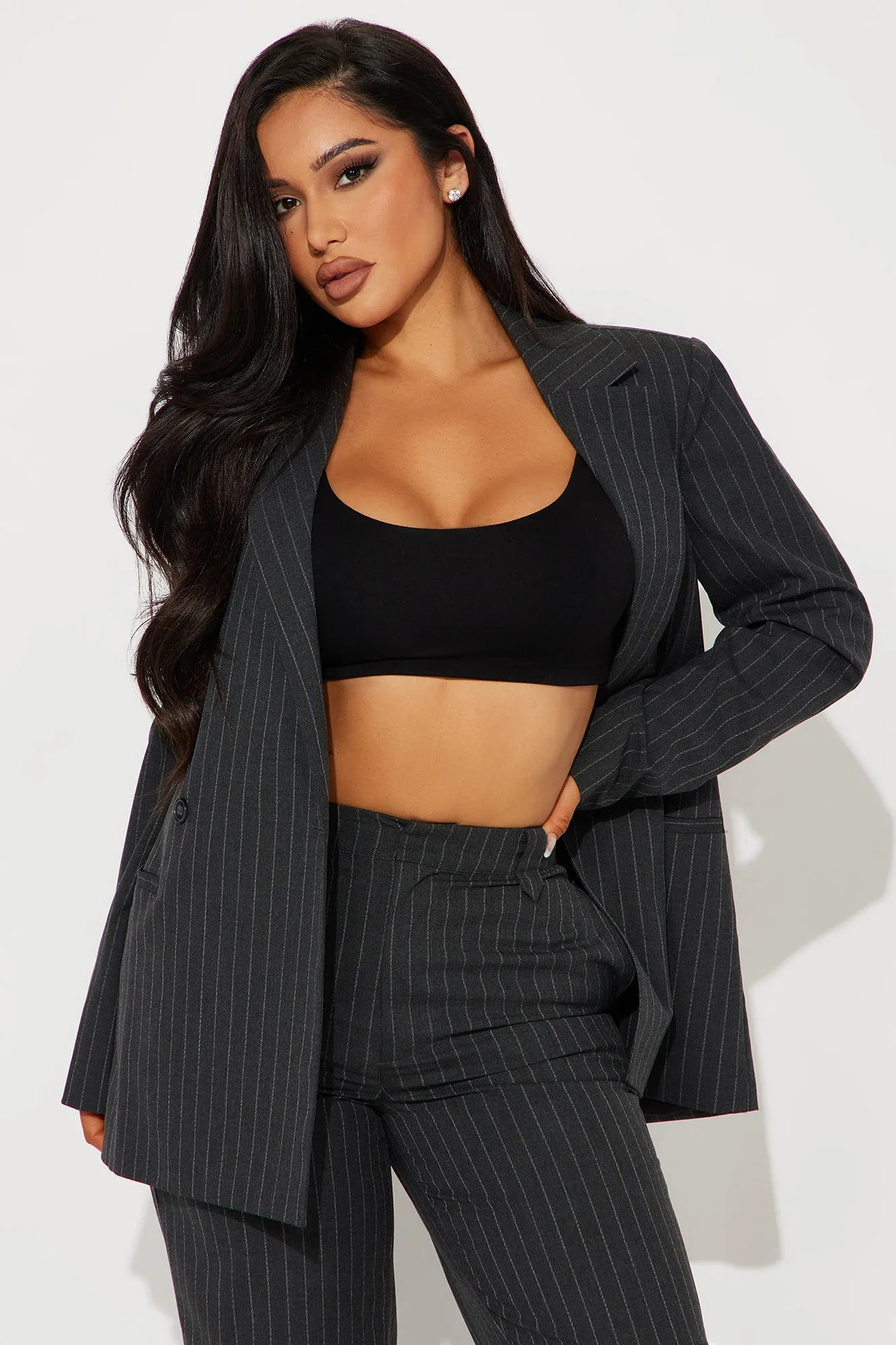 Boss Babe Pinstripe Blazer Pant Set - Grey/combo sold by Fashion Nova product image thumbnail 2