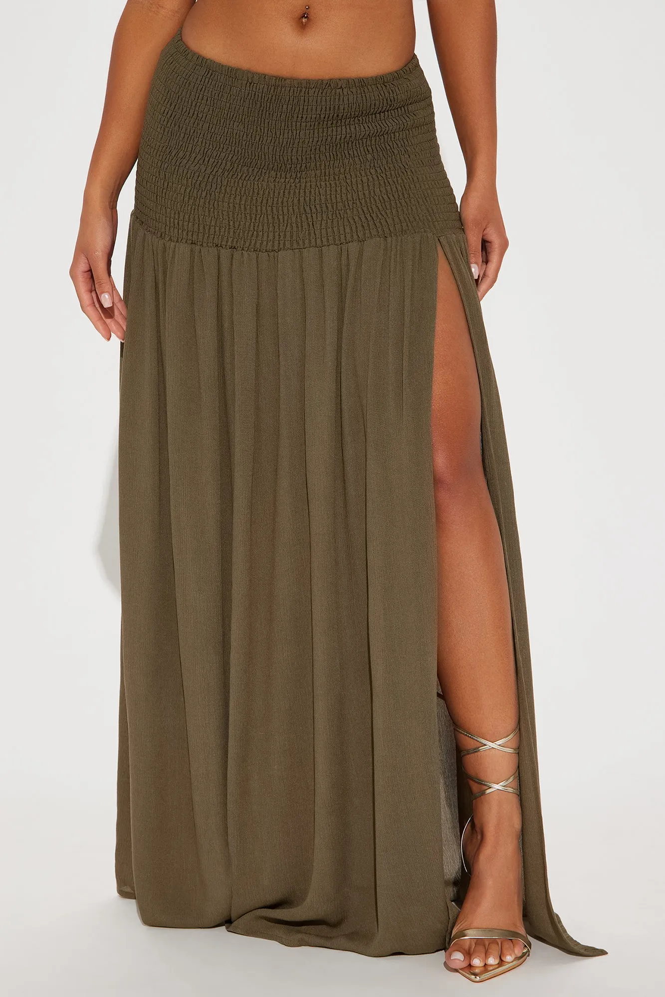 Breezy Paradise Linen Smocked Cover Up Skirt - Olive sold by Fashion Nova product image thumbnail 2